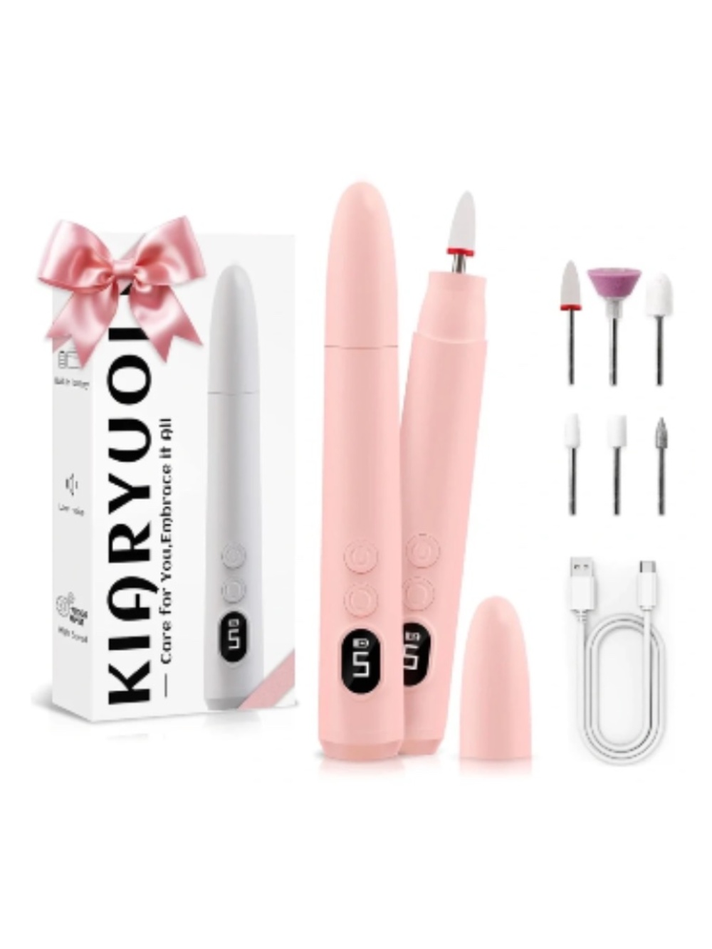 Pink Cordless Rechargeable Nail File E-File With Light